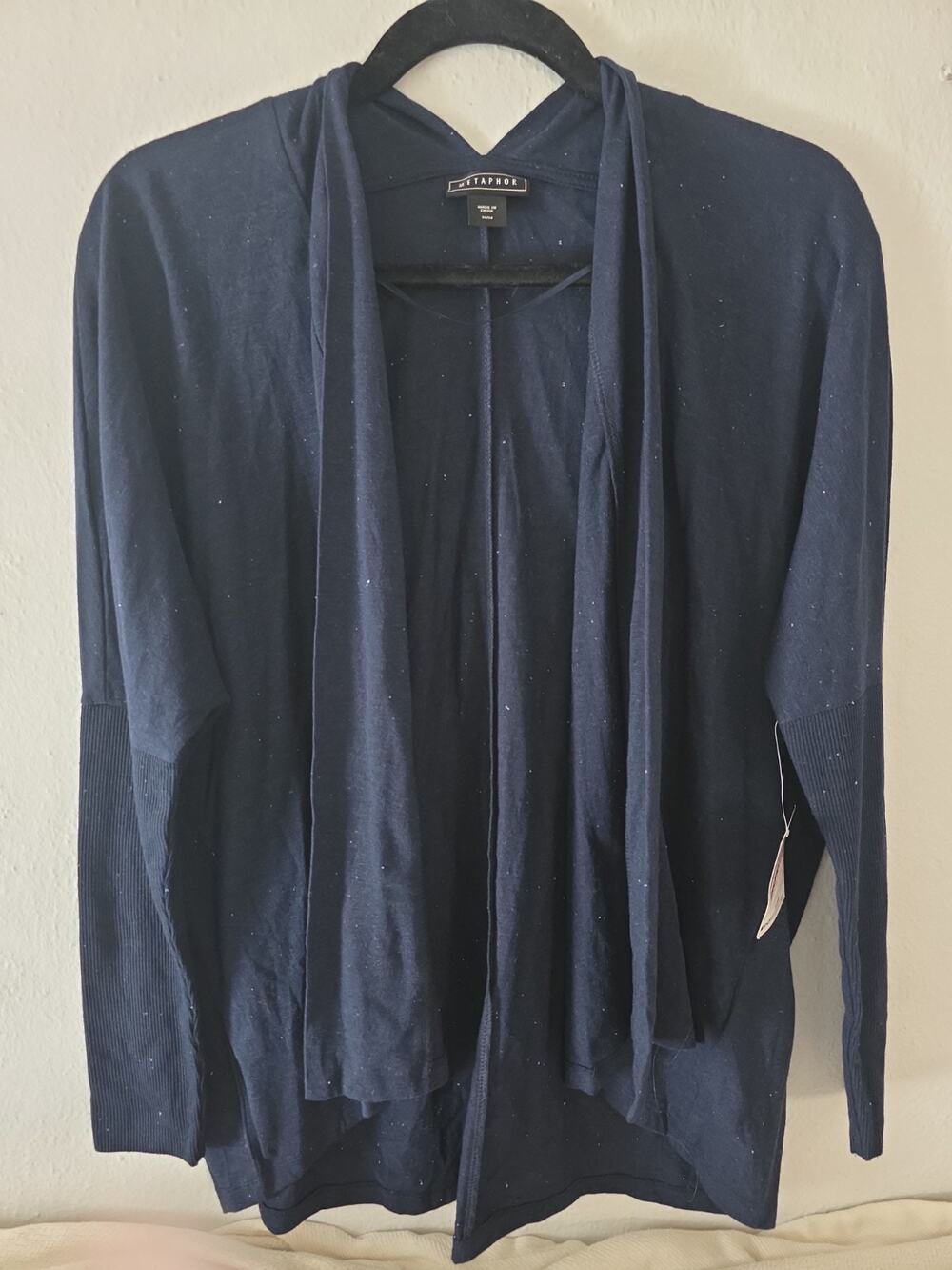 Metaphor Women Open Front Cardigan Sweater Knit Top Size Med. Navy Blue Speckled